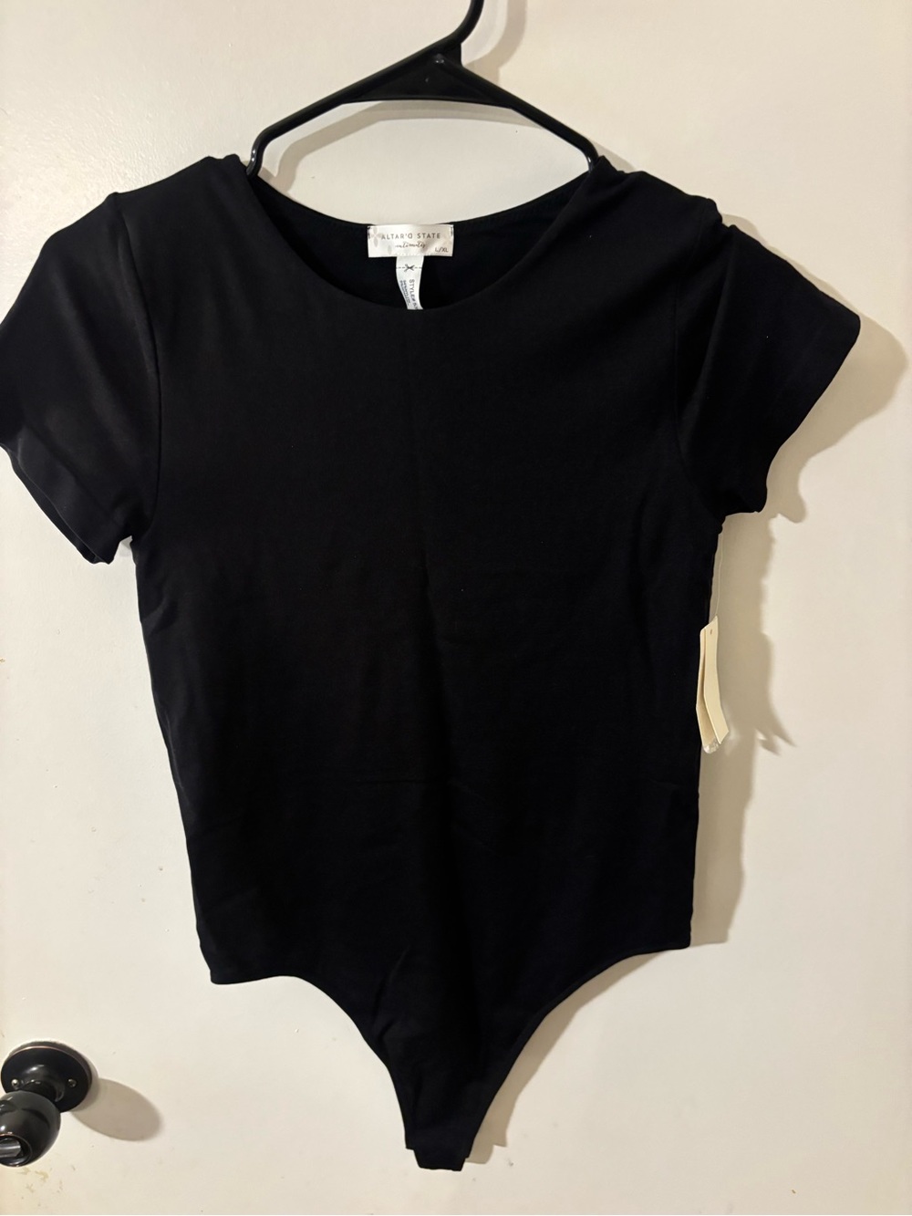 Altar'd State Black Short Sleeve Crewneck Bodysuit